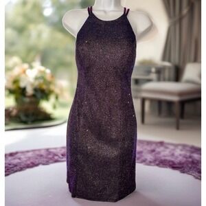 Dear Moon Bodycon Dress Juniors 1 Purple Metallic Strappy Open Back Mini Halter